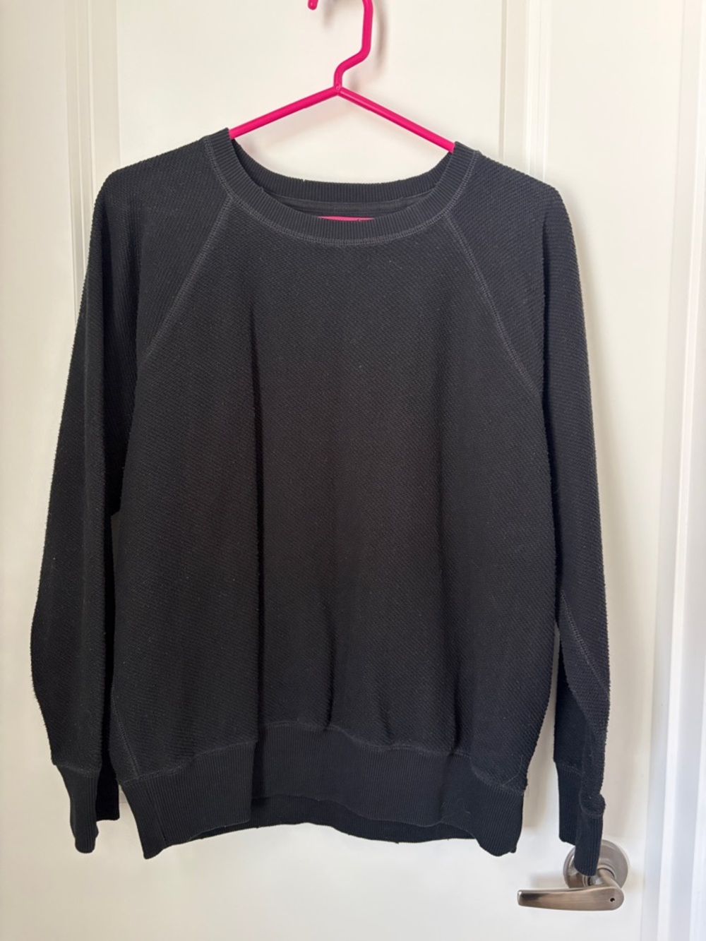 aerie Black Oversized Crewneck Textured Sweater